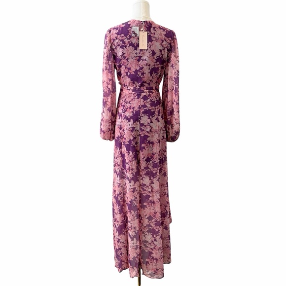 Hutch Floral Wrap Midi Dress XS Purple High Low Sadey Wedding Guest NWT - Picture 3 of 16